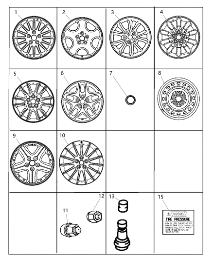 2002 Chrysler 300M Wheels & Hardware Diagram