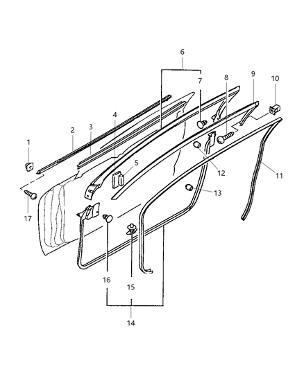 1999 Chrysler Sebring Coupe Weatherstrips - Front Door Diagram