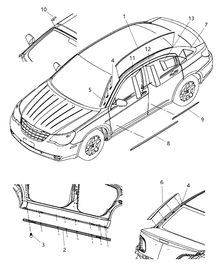 2007 Dodge Avenger Moldings, Exterior Diagram