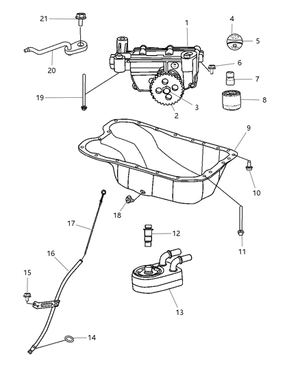 2007 Dodge Caliber Engine Oiling Pump , Pan , Indicator , Balance Shafts & Oil Cooler & Filter Diagram 1