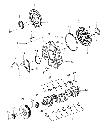 2008 Dodge Ram 3500 Crankshaft , Crankshaft Bearings , Damper , Flywheel And Flexplate Diagram 3