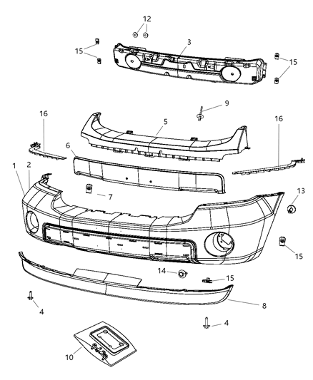 2009 Dodge Durango Front Bumper Cover Assembly Diagram for 68002912AC