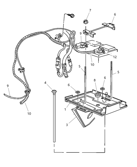 1998 Dodge Ram Wagon Battery Tray & Cables Diagram 2