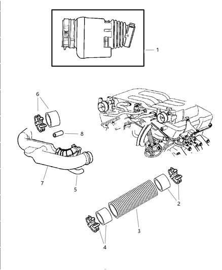 1997 Chrysler Concorde Fresh Air Intake Hose & Plenum Diagram