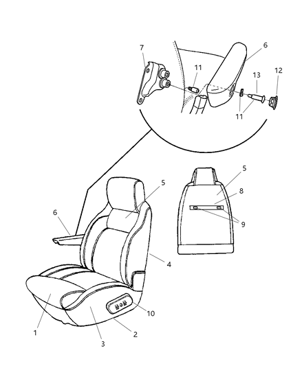 2002 Dodge Ram Van Front Seat Cushion Cover Diagram for XA591T5AA