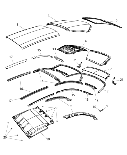 2011 Chrysler 200 Panel-Folding Top Trim Diagram for 68029394AB