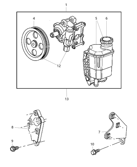 2007 Dodge Ram 3500 Power Steering Pump & Mounting Diagram