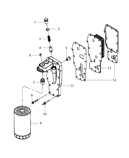 2008 Dodge Ram 2500 Engine Oil Cooler And Oil Filter And Splash Guard Diagram 3
