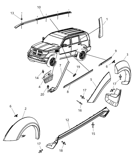 2011 Dodge Nitro Exterior Ornamentation Diagram