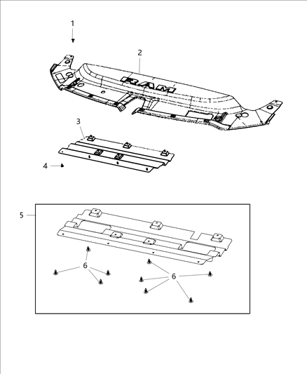 2021 Ram 1500 Radiator Seals, Shields, & Baffles Diagram