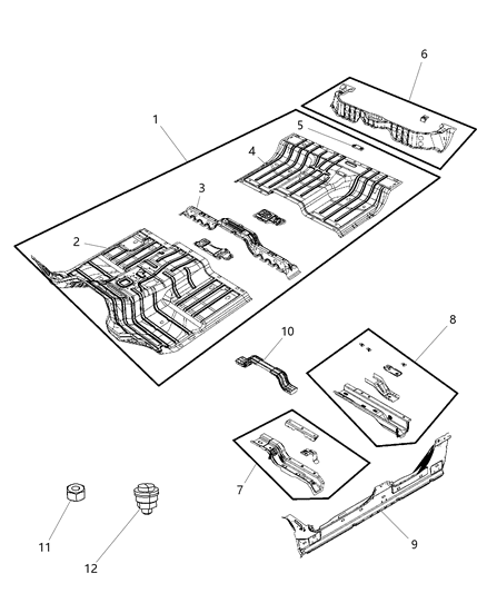 2014 Ram 1500 Pan-Front Floor Diagram for 68095926AC