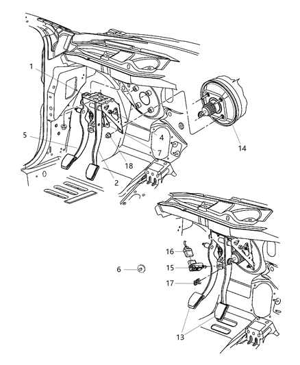 2004 Dodge Neon Clutch & Brake Pedal Diagram 2