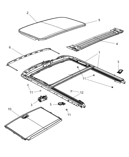 2009 Dodge Journey Sunroof Glass & Component Parts Diagram