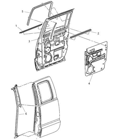 2010 Dodge Dakota Weatherstrips - Rear Door Diagram