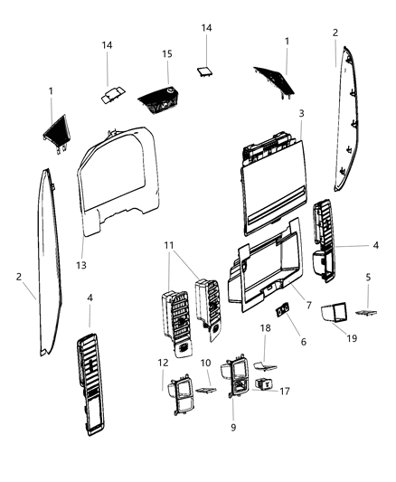 2017 Ram 1500 Outlet-Air Conditioning & Heater Diagram for 5VF361X9AC