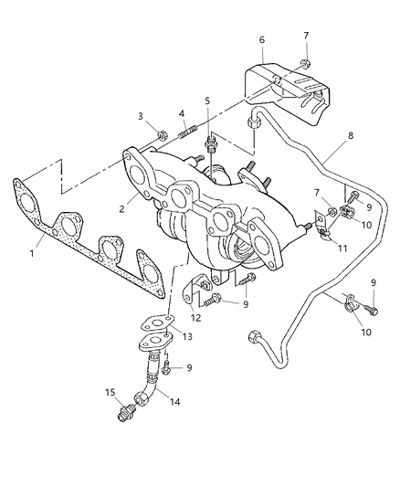 2010 Chrysler Sebring Exhaust Manifold / Turbo Charger Assembly & Heat Shield Diagram 1