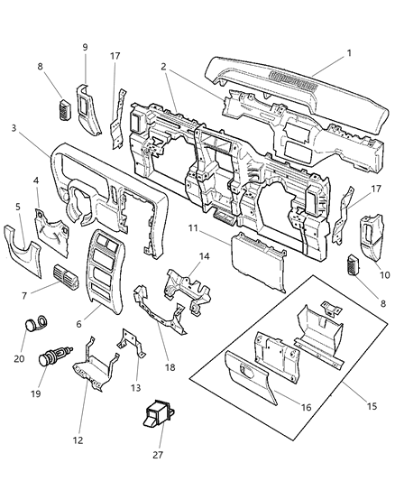 1998 Jeep Cherokee Panel-Instrument Panel End Diagram for 5EB761T6AC