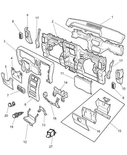 1998 Jeep Cherokee Instrument Panel Pad & Bezel Diagram 1