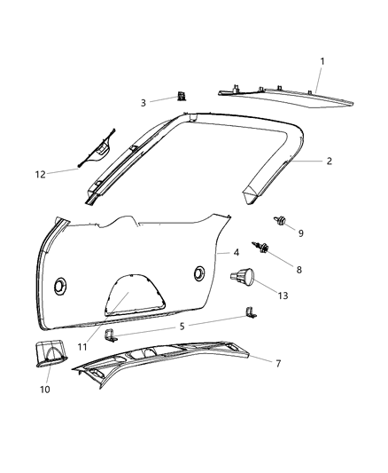 2012 Jeep Grand Cherokee Liftgate Panels & Scuff Plate Diagram