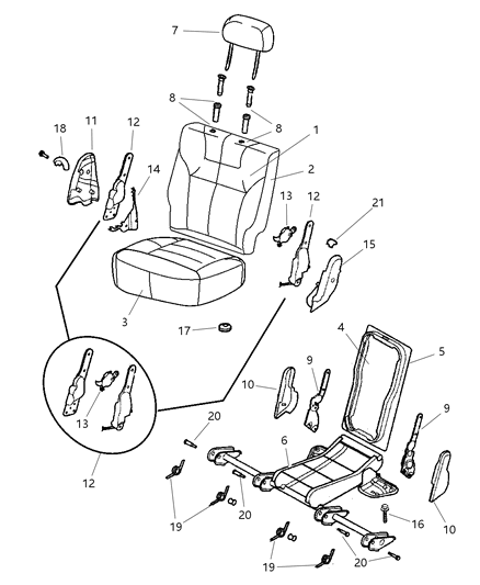 1999 Dodge Durango Rear Seats, Second Seat Diagram 1