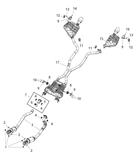 2018 Dodge Durango Exhaust Muffler Resonator And Tailpipe Diagram for 68276625AA