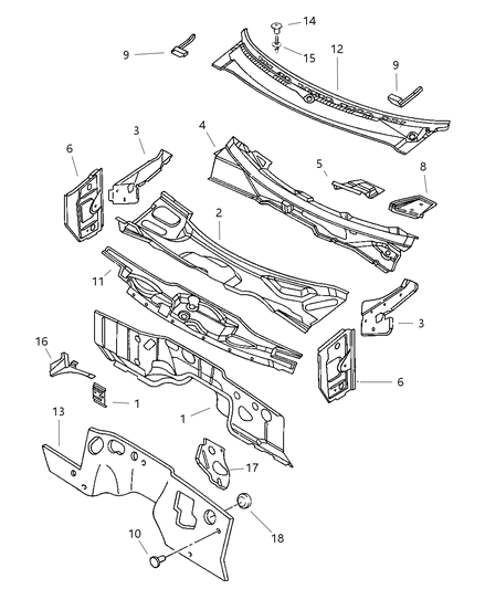 1997 Dodge Ram 2500 Cowl & Dash Panel Diagram