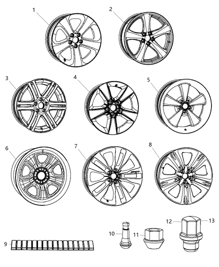 2013 Dodge Charger Aluminum Wheel Diagram for 68051232AB