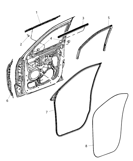 2021 Jeep Grand Cherokee Front Door Belt Outer Diagram for 68257257AE