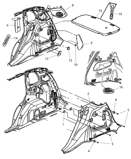 2004 Chrysler PT Cruiser Quarter Trim Panel Diagram