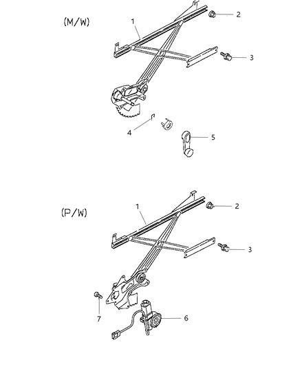 1998 Dodge Avenger Handle Front Door Window Diagram for MR757792