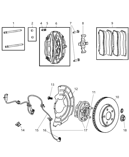 2006 Jeep Grand Cherokee Front Disc Pads Diagram for 68002193AA