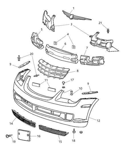 2004 Chrysler Crossfire Fascia, Front Diagram