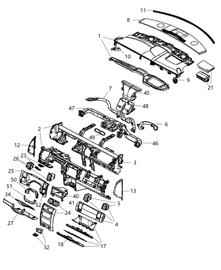 2005 Dodge Durango Grille-DEFROSTER Diagram for 5JN02ZJ8AE