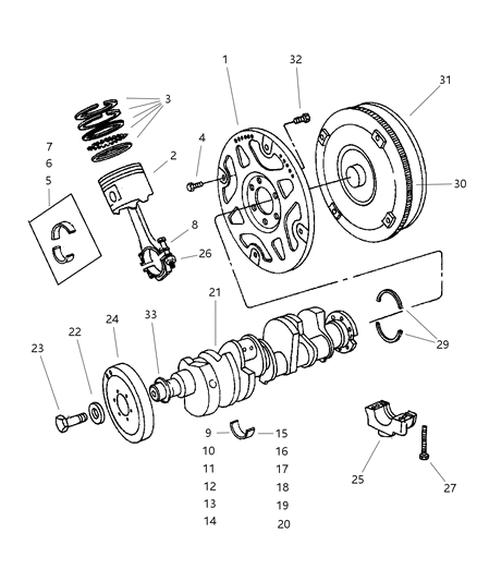 1997 Jeep Grand Cherokee Crankshaft , Piston & Torque Converter Diagram 2