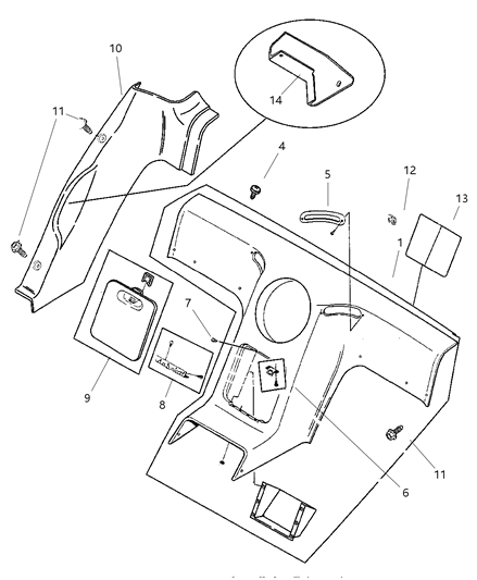 1997 Dodge Viper Quarter & Rear Bulkhead Panels Diagram 1