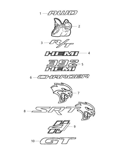 2019 Dodge Charger Nameplates - Emblem & Medallions Diagram