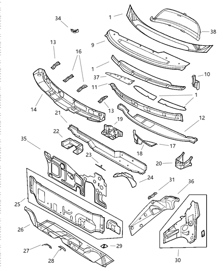 1997 Dodge Grand Caravan Cowl & Dash Panel Diagram