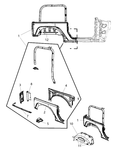 2009 Jeep Wrangler Panel Kit-Body Side Aperture Rear Diagram for 68003229AC