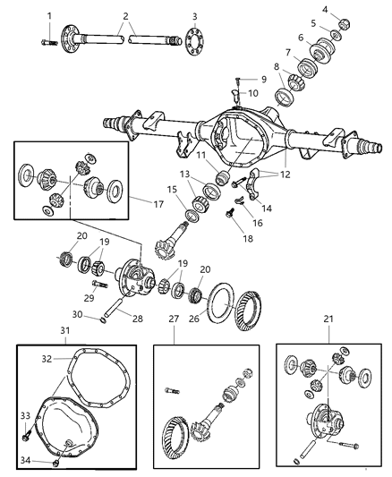 2005 Dodge Ram 2500 Axle Housing, Rear, With Differential Parts And Axle Shaft Diagram 1