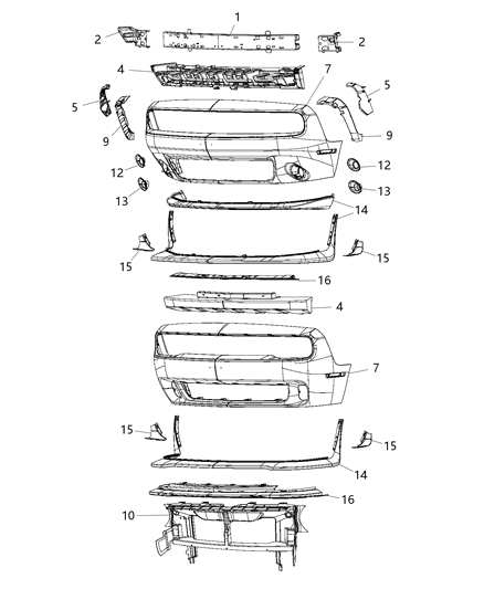 2016 Dodge Challenger Support-Front Fascia Diagram for 68233032AB