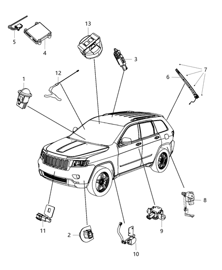 2013 Jeep Grand Cherokee Sensor-Intrusion Module Diagram for 68146916AB