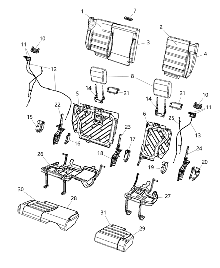 2007 Jeep Wrangler Rear Seat Back Cover Diagram for 1FL301J3AA