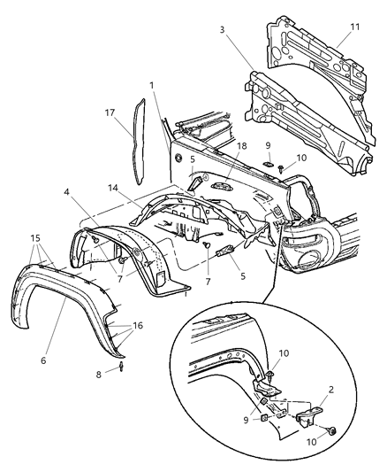 2004 Jeep Liberty REINFMNT-Fender Diagram for 55177415AE