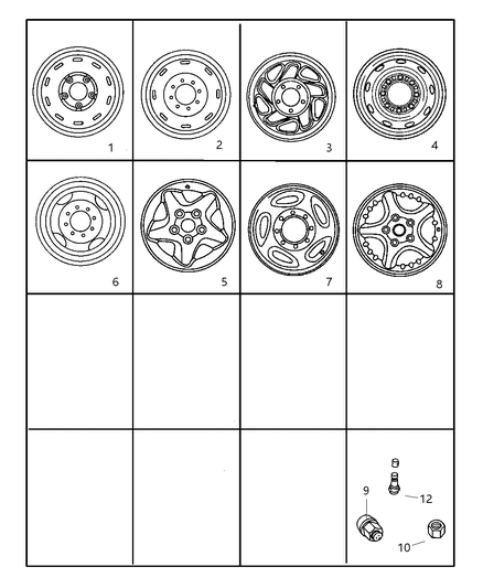 2000 Dodge Ram 2500 Quad & Club Cab Wheels & Hardware Diagram