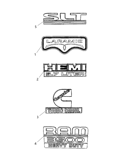 2008 Dodge Ram 3500 Cab Chassis Nameplates - Emblem & Medallions Diagram