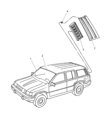 1998 Jeep Grand Cherokee Moldings, Upper Diagram