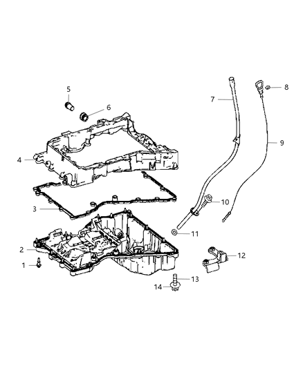 2010 Jeep Compass Engine Oil Pan & Engine Oil Level Indicator & Related Parts Diagram 3