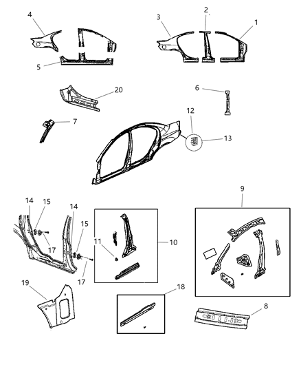 2001 Dodge Neon Panel-Body Side Aperture Center Diagram for 5066320AA