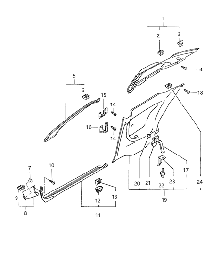 1997 Dodge Avenger Panels - Moldings & Scuff Plates Diagram