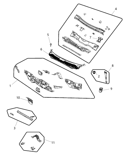 2008 Dodge Avenger Cowl, Dash Panel & Related Parts Diagram